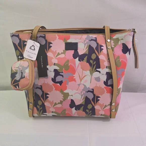 Tahari Mackenzie Vegan Leather Zipper Close Floral Butterfly Tote Bag Purse NWT - Picture 15 of 15